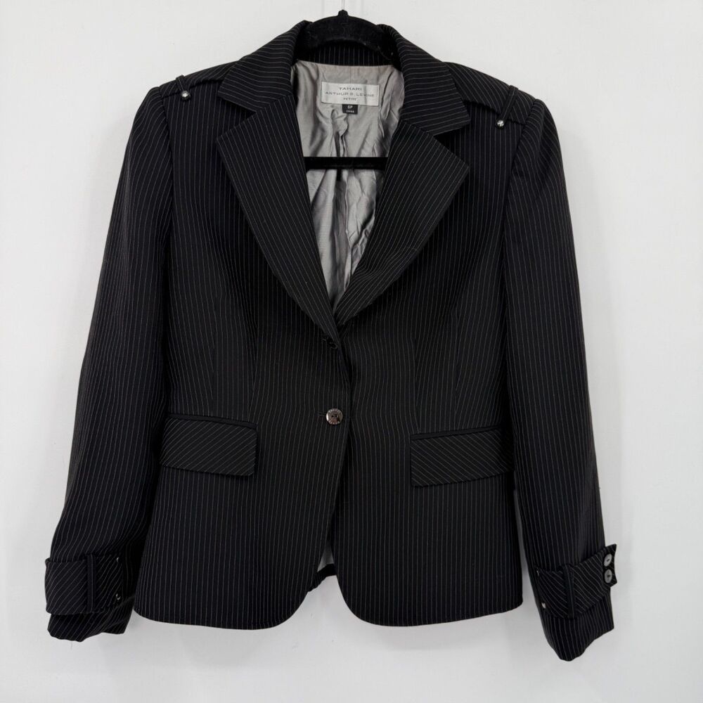 Tahari Arthur S. Levine Women's 6P Blazer Black Gray Pin Striped Lined Career